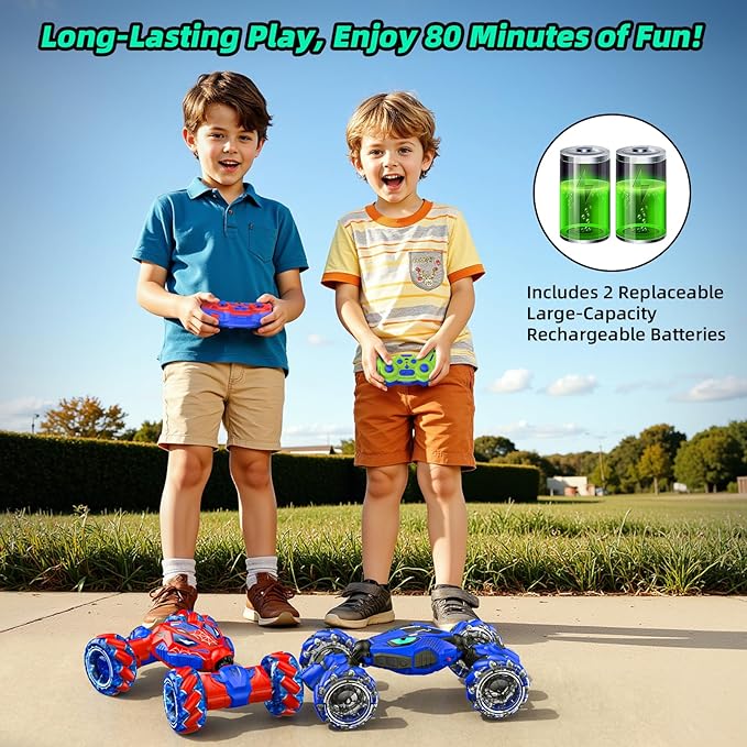 VisionX Unique 2.4GHz 4WD 360° Rotating Gesture Sensing RC Stunt Cars for Boys and Girls Ages 6-12, Double‑Sided Driving RC Drift Car, Birthday and Christmas Cool Car Toys Gifts for Kids, 2 Batteries