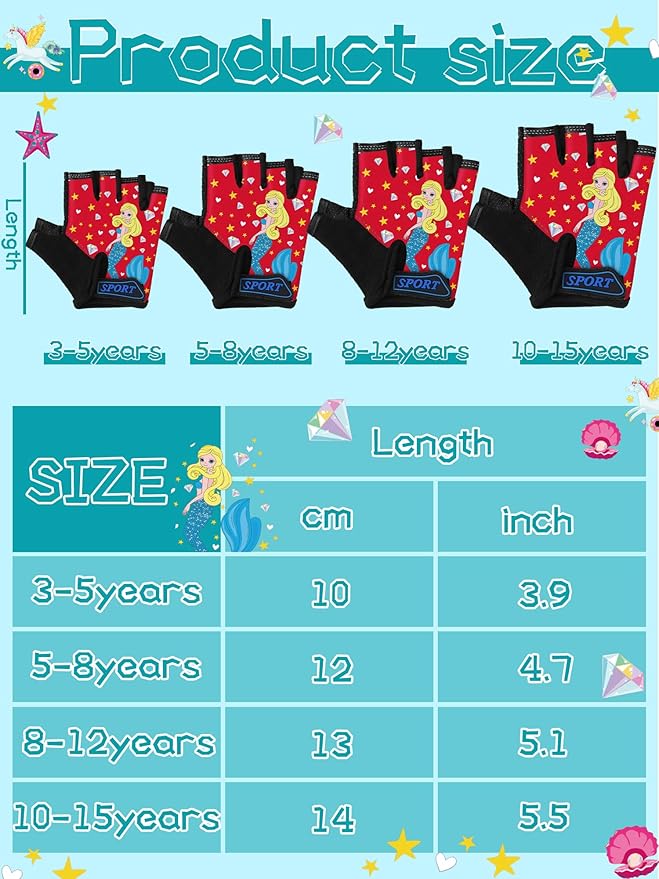 Boao 3 Pairs Kids Half Finger Bike Gloves Non-Slip Breathable Adjustable Birthday Gift for Boys Girls for Bike Workout