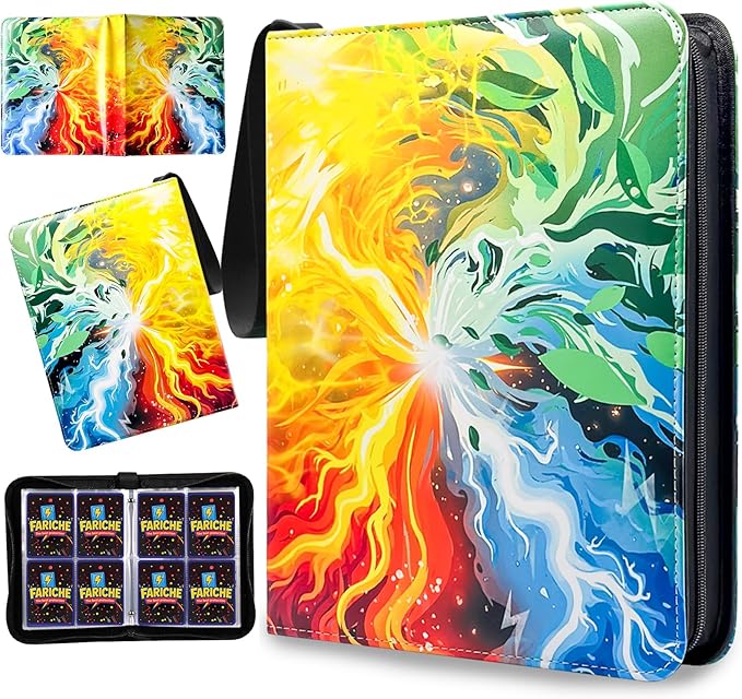 Trading Card Binder for TCG Cards, 4-Pocket Portable Card Collector Ablum Holder Book Fits 400 Cards with 50 Removable Sleeve, Waterproof Card Binder Display Storage Carrying Cases for TCG-Storm