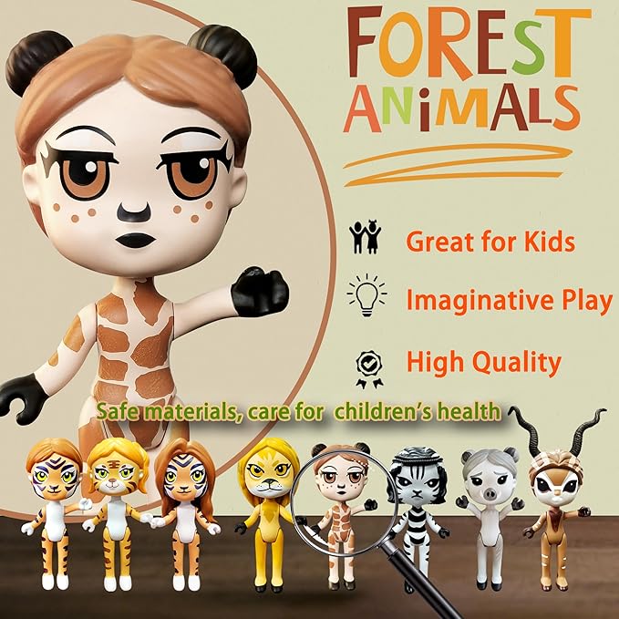 PLENTY MORE Forest Animal Theme Series Action Figure - 3.5 inches / 8cm Collectible Action Figure, Creative Animal Toy, Educational & Fun Play for Ages 3+, Safe & Non-Toxic (Miss Giraffe Forest)