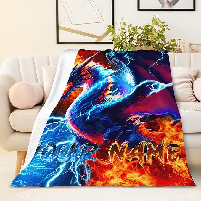 Boys Dragon Blankets Gift Personalized Throw Blankets for Kids Teens - 40x50 Inches Lightweight Soft All Season Cool Decor Custom Throw for Sofa Chair Bed Office