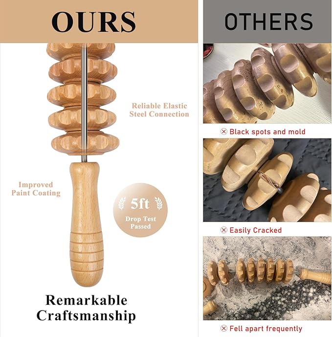 Xokocli Cellulite Massage Tool Wood Therapy Massage Tools Fascia Blaster Cellulite Roller Lymphatic Drainage Massager Deep Tissue Massage Stick for Legs Thighs Muscle Relief Recovery(White 9-Wheel)