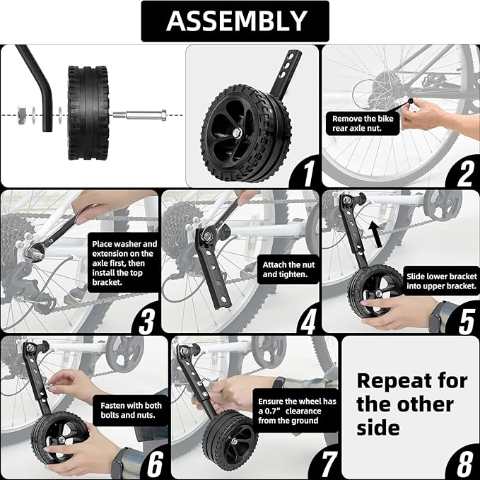 Adjustable Bike Training Wheels Kids Bicycle Training Wheels Kit for 16, 18, 20, 22, 24 inch bike, Includes Stabilizers for Variable Speeds, Black