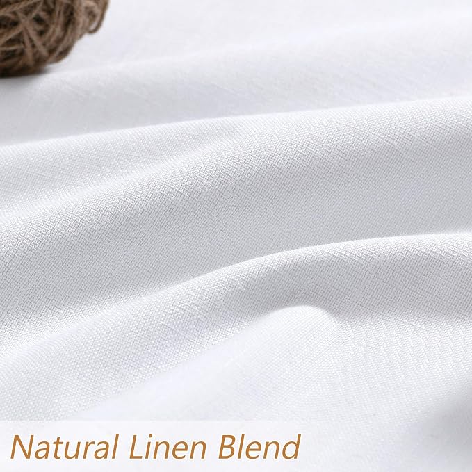 Guken White 100% Blackout Linen Curtains 40 Inch Wide by 45 Inch 2 Panels Set for Living Room Bedroom Back Tab Thermal Insulated Black Out Linen Drapes