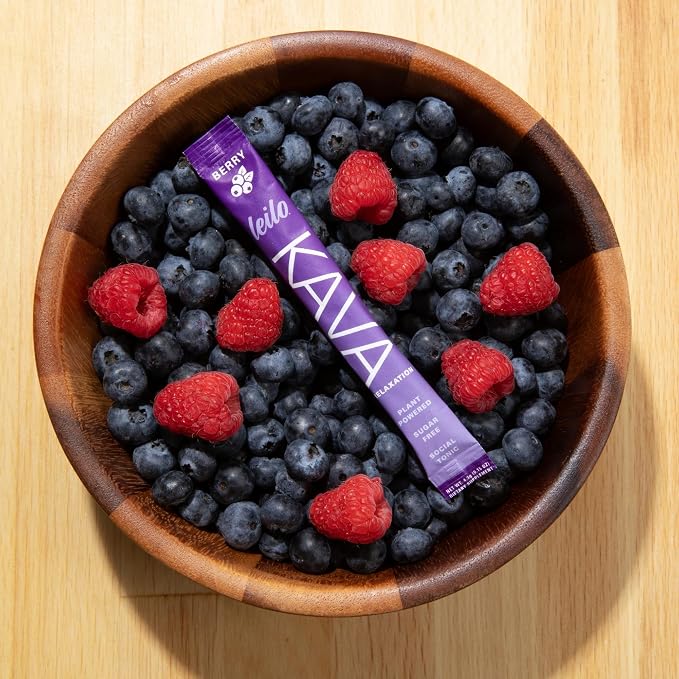 Leilo | Calming Kava Drink Mix | Berry, 10 Stick Packs (Plant-Based Relaxation Powder, Non-Alcoholic, Sugar-Free Herbal Supplement)