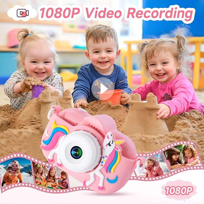 Kids Camera Toys for 3-8 Year Old Girls and Boys, Children Digital Camera with Cute Soft Silicone Case, 1080P Video Camcorder Present with 32GB SD Card – Birthday Gift for Kids