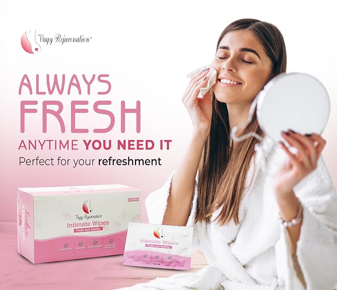 Vagy Rejuvenation Intimate Feminine Wipes – Hypoallergenic Wipes for Women with Aloe & Vitamin E – pH-Balanced, Biodegradable, Travel-Friendly – Feminine Hygiene Post-Workout & Daily Use (30 Count)