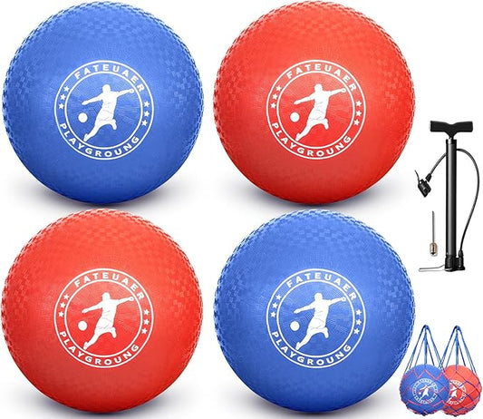 10 Inch Kickball Set, Playground Ball with Carrying Bag, Dodge Balls for Kids and Adults, Bouncing Sport Handball and Toy Ball, Outdoor Rubber Balls Official Camps and Schools Play Ball