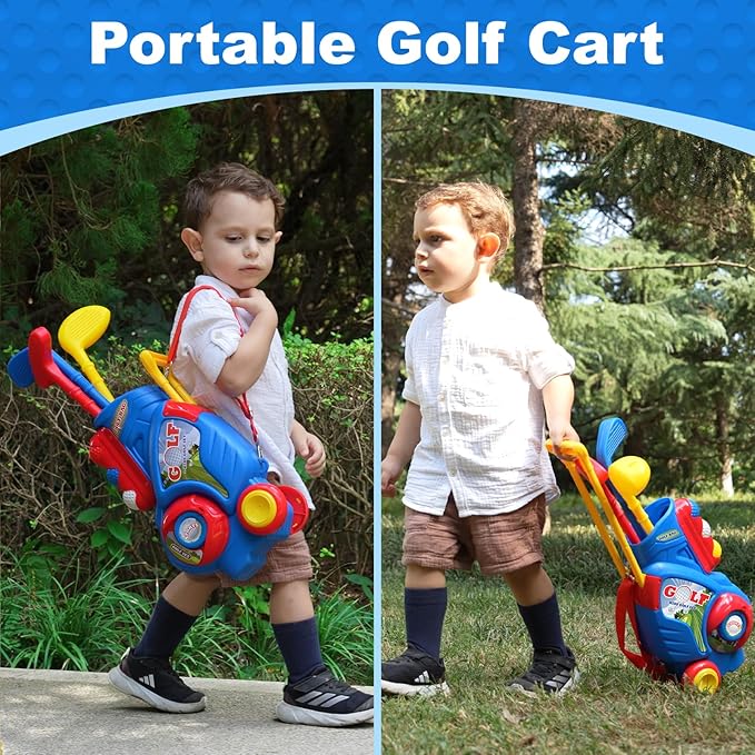 Toddler Golf Set for Boys Girls 2 3 4 5 Years Old, Kids Golf Clubs Set with Cart & Putting Mat, Outdoor Indoor Sports Toys Birthday Gift, Blue