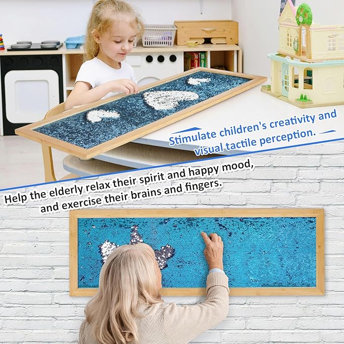 Sensory Wall | Sensory Wall Panel for Kids | Sequin Fabric Sensory Wall | Sequin Sensory Wall Frame | Sequin Flip Fabric | Sensory Wall Panel | Wall Sensory Board (Blue)