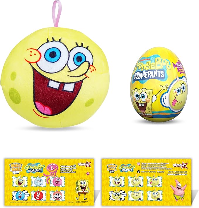 MiraBall Bibi Spongebob - Surprise Egg Capsule with Memory Foam Expandable Plush Toy – 3.7" (9.5cm) Soft Collectible with Hidden Surprises – Fun Gift for Kids, Parties, Holidays, Stocking Stuffers
