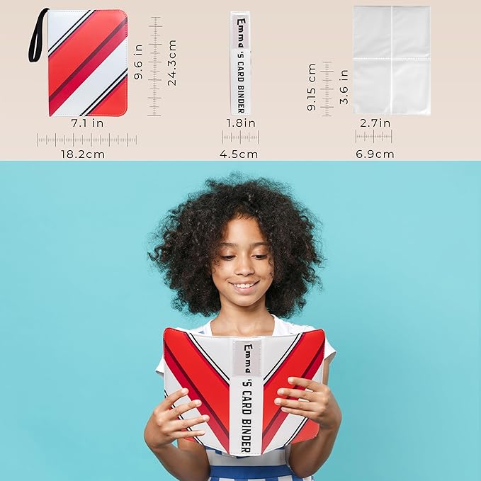 Trading Card Binder 4 Pocket, 440 Pockets 3 Ring Binder, Includes Name Tag, Tab Stickers, Cards Binder Album Book Holder Case for Baseball Football Sports Tcg Binder (Red Flame)