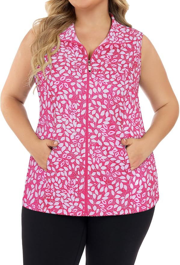 Misyula Style Plus Size Womens Golf Shirt Full-Zip with Pockets Tank Tops | Sleeveless, Quick Dry, Moisture-wicking, Lightweight Vests, Athletic, Tennis, Running, Workout, Casual, Travel, Work