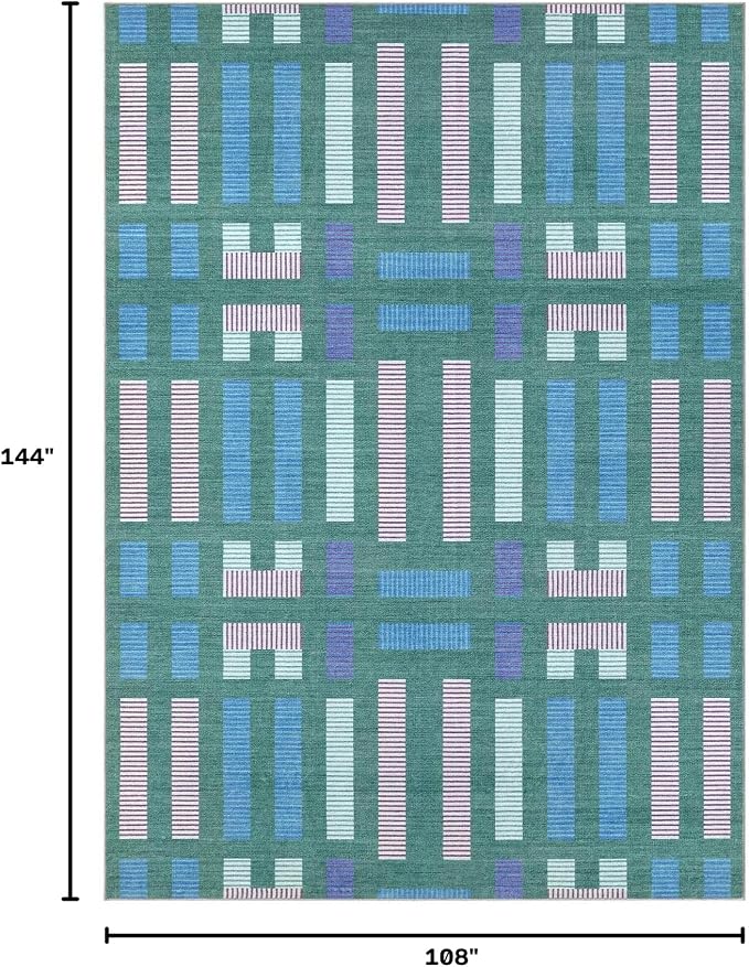 cotiled 9x12 Area Rugs Living Room Rug: Washable Boho Rugs with Non Slip Backing Large Soft Indoor Stain Resistant Carpet for Bedroom Farmhouse Dining Room Lightweight Home Decor Green