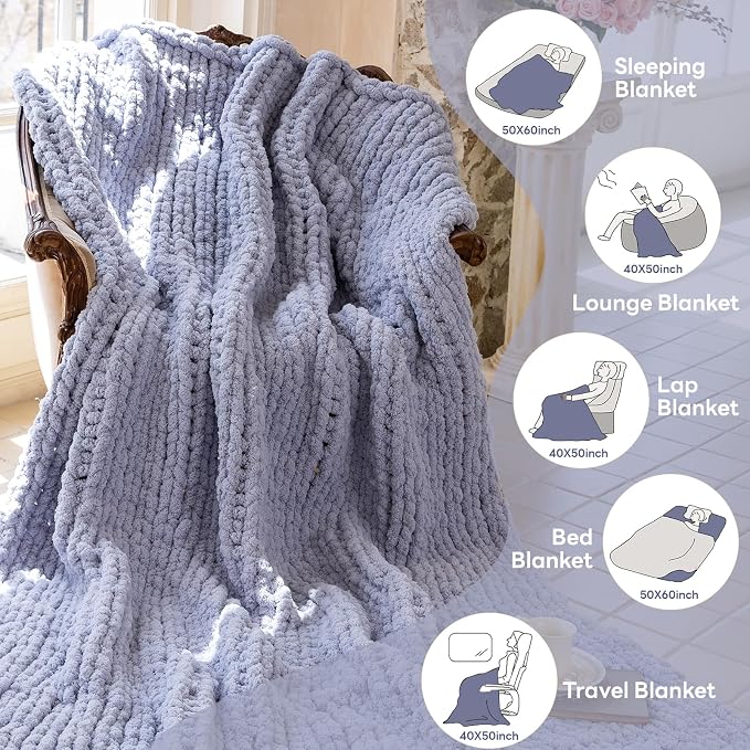 Chunky Knit Blanket - Luxury Soft Cozy 60 * 80 Throw Blanket,100% Woven Blanket Rope Knot Throw Blanket for Couch, Sofa, Home Decor, Gift - Machine Washable (Grey, 60 * 80)