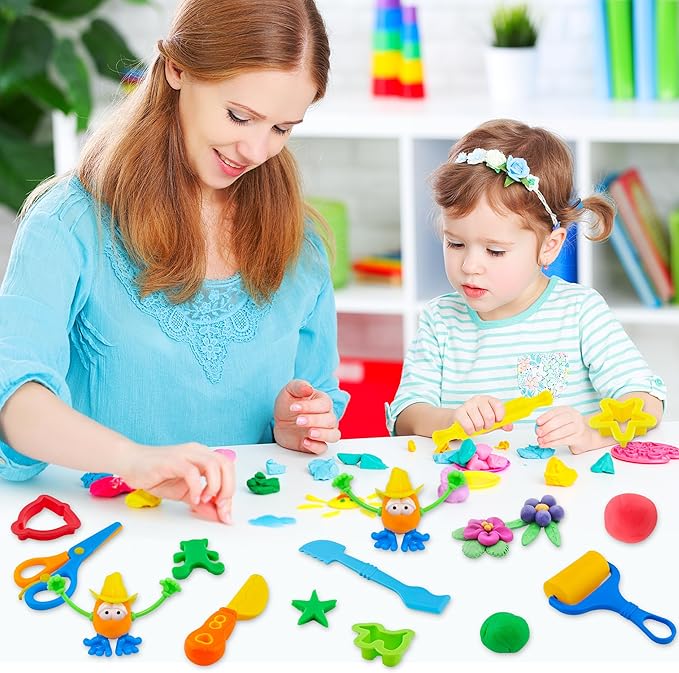 iShyan Dough Tools for Kids，40pcs Basic Dough Play Toys Includes Cutters, Roller, Rolling Pins, Safety Scissors