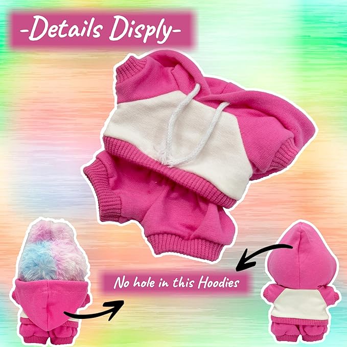 17cm Dolls Clothes,Casual Stylish Hoodies & Pants Doll Outfit Set, Stylish Doll Clothing Accessories for 17cm/15cm-Pink(No Doll)