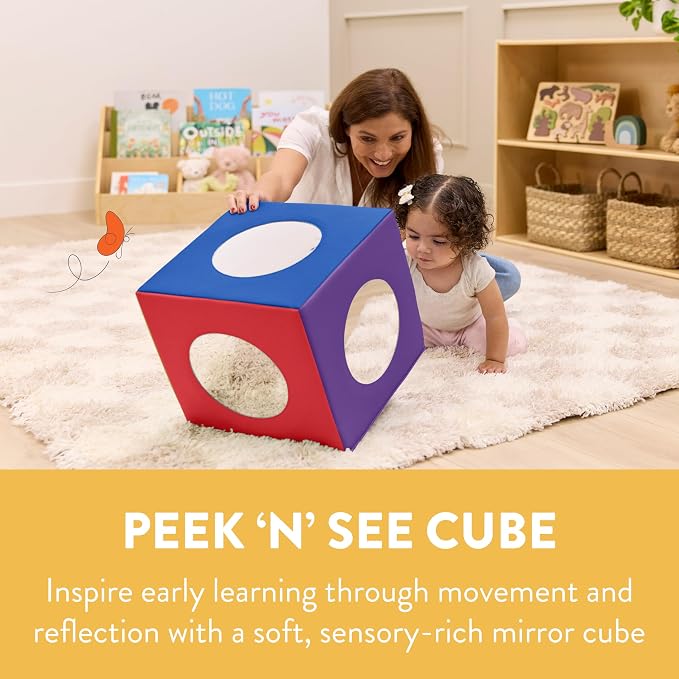 Back2School Express Peek ‘n’ See Sensory Activity Mirror Cube for Babies 6+ Months - Tummy Time Baby Mirror Toy, Infant Development Soft Foam Play Block, Montessori Baby Toys, Assorted
