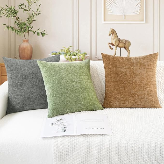 CaliTime Decorative Couch Throw Pillow Covers 24 X 24 Inches Medium Grey | Pack of 2, Cozy Chenille Cushion Cases for Sofa Bed Living Room Farmhouse Home