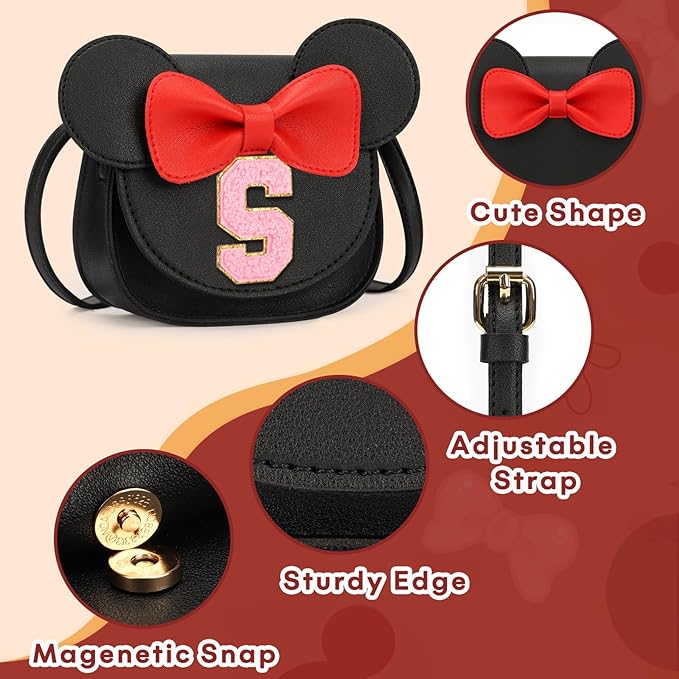 mibasies Toddler Purse Girl Gifts: Girls Birthday Gifts for 3-8 - Toys for Ages 2-4 Girls Mouse Ears Purse, Black, Letter S