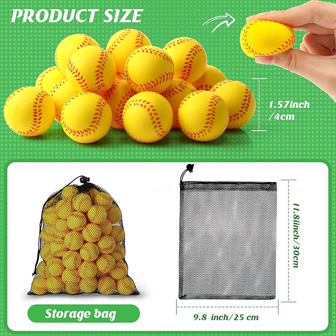 HyDren Mini Softball Stress Ball Bulk Foam Yellow Baseball Squeeze Balls Sport Toy with Storage Bag Party Favors for Anxiety Relief School Carnival Reward Christmas Stocking Fillers(4cm,70 Pack)