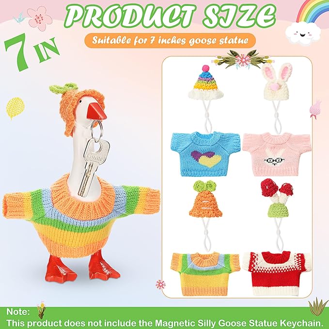 4 Set 7 Inch Mini Desk Goose Knitted Outfits Magnetic Goose Key Holder Multiple Colors Clothes for Magnetic Duck Statue Desk Key Holder Decor