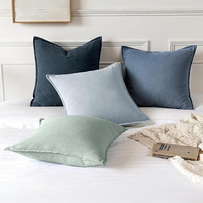 MIULEE Decorative Linen Pillow Covers 20x20 Inch Blue Ashes | Boho Farmhouse Neutral Couch Throw Pillows for Bed, Pack of 2 Accent Coastal Modern Pillowcases, Sofa Livingroom Home Decor