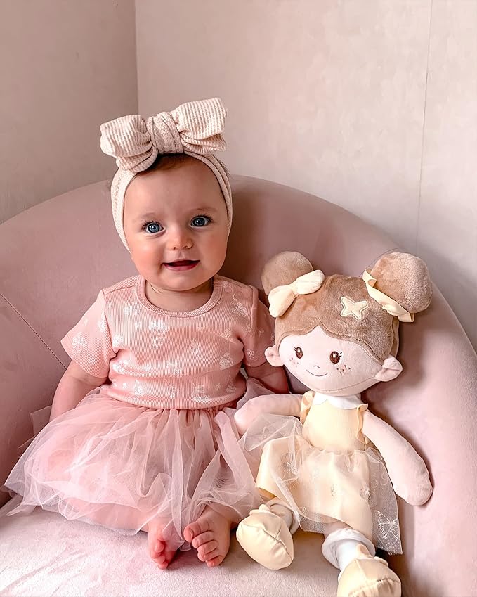 Soft Baby Doll Toys (16''), My First Baby Rag Doll for 1 Year-Old Girl Birthday Gift, Christmas Plush Toys Gift for Toddler Kids Infants-Daisy Yellow
