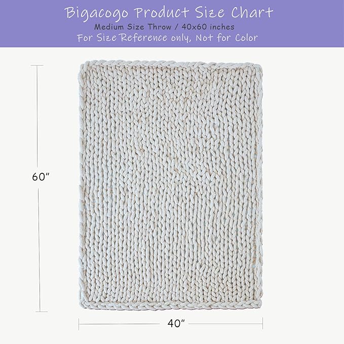 Bigacogo Chunky Knit Throw Blanket for Couch, 40x60 inches, Mint | Hand Knit with Jumbo Chenille, Soft Breathable Cable Knit for Sofa Bed Living Room, Machine Washable, Gift for Mom Friend