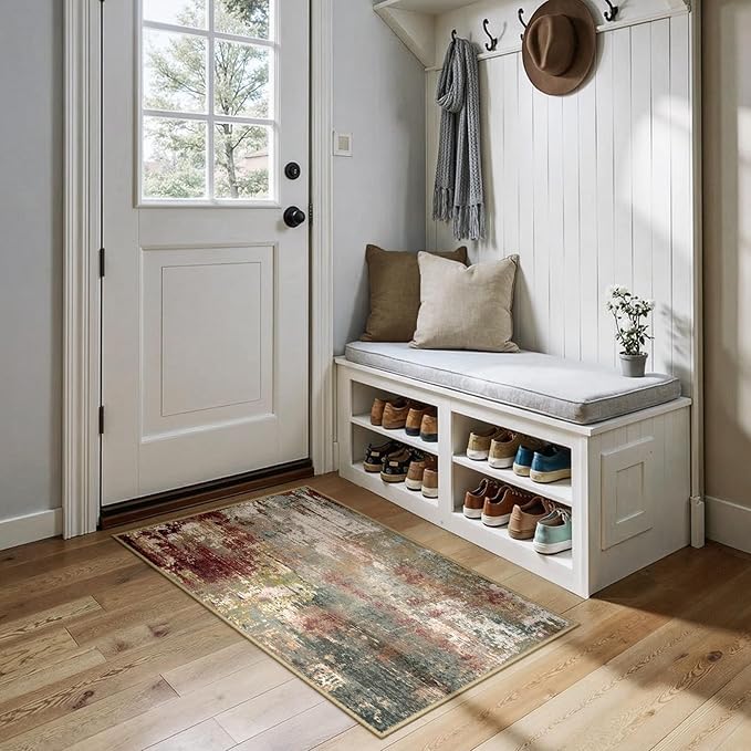 RELEANY Washable 2'x4' Abstract Area Rug for Living Room Rustic Brown | carpet for bedroom, kitchen, office, hallway and entryway, printed pattern, non-slip, soft, stain-resistant, easy to clean