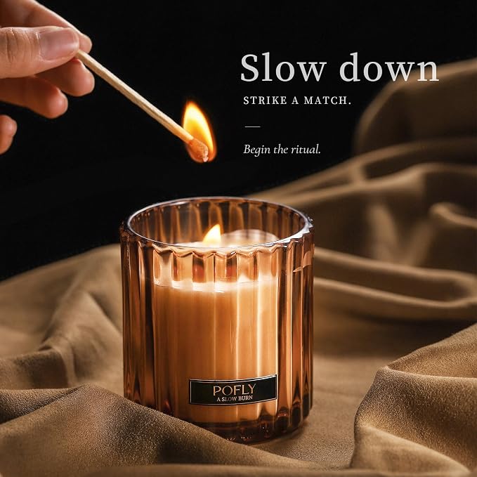 Vanilla Bean Scented Candle with Crackling Wood Wick, Hand Poured Soy Wax Candle, Long Lasting Aromatherapy Candle for Home, Gift for Him, 5.29 Oz