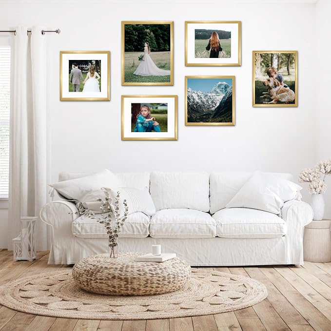upsimples 8.5x11 Picture Frame Set of 10, Display Pictures 6x8 with Mat or 8.5x11 Without, Multi Photo Frames Collage for Wall or Tabletop Display, Gold | Fit 6x8 Photos and 8.5x11 Certificate, Wall or Tabletop Display, For Gallery Hallway Living Room,...