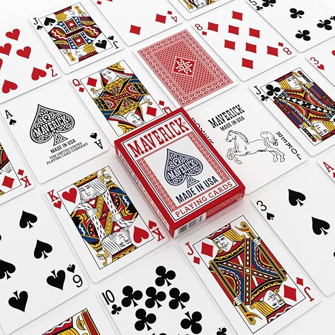 Maverick Playing Cards 12 Pack, Made in USA, Standard Index, Red and Blue Decks, Bulk Playing Cards for Poker, Card Games, and Family Game Night