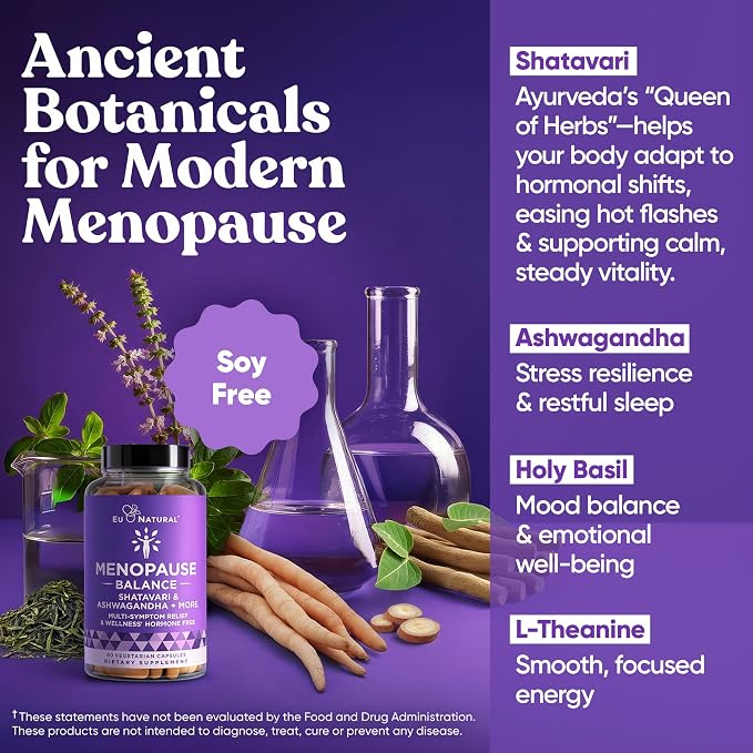 Premium Menopause Supplement for Women - Menopause Balance with Shatavari, Ashwagandha, L-Theanine & Holy Basil - Holistic Multi-Symptom Menopause Support & Hot Flash Relief - 60 Vegetarian Capsules