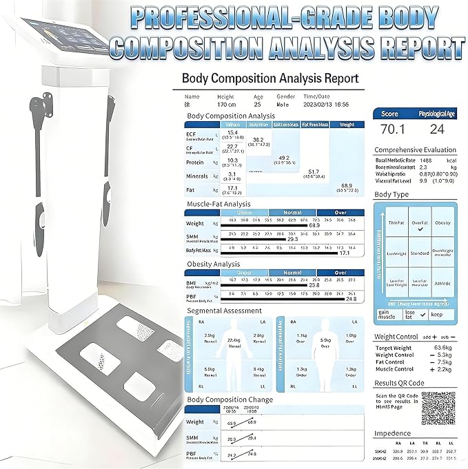 10.1 Inch HD Touch Bioimpedance Analysis Machine, Height Test Body CompositionWeight Management Fat Analyzer, Support Multiple Languages can Be Customized