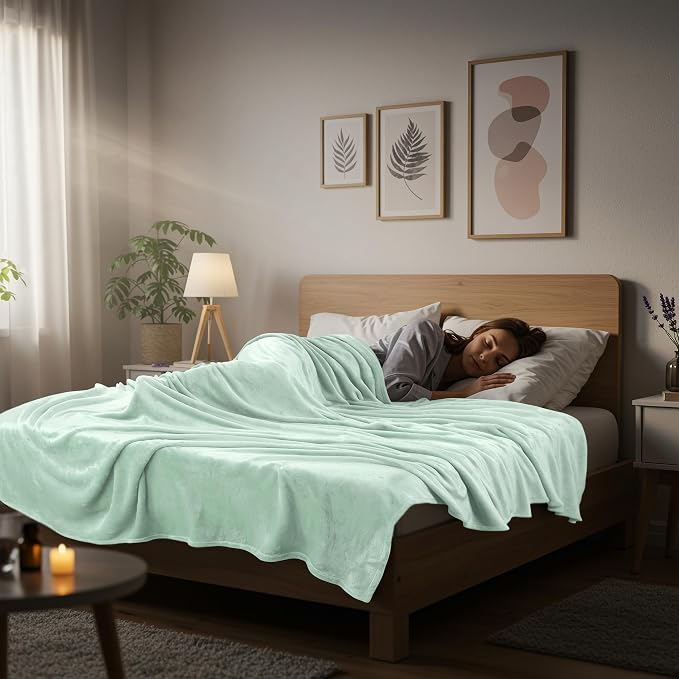Utopia Bedding Soft Fleece Bed Blanket Queen Size Mint Green (90x90 Inch) | Microfiber Plush Warm Lightweight Breathable Cozy Blanket Anti-Static, All Season Use, Gift for Women and Men
