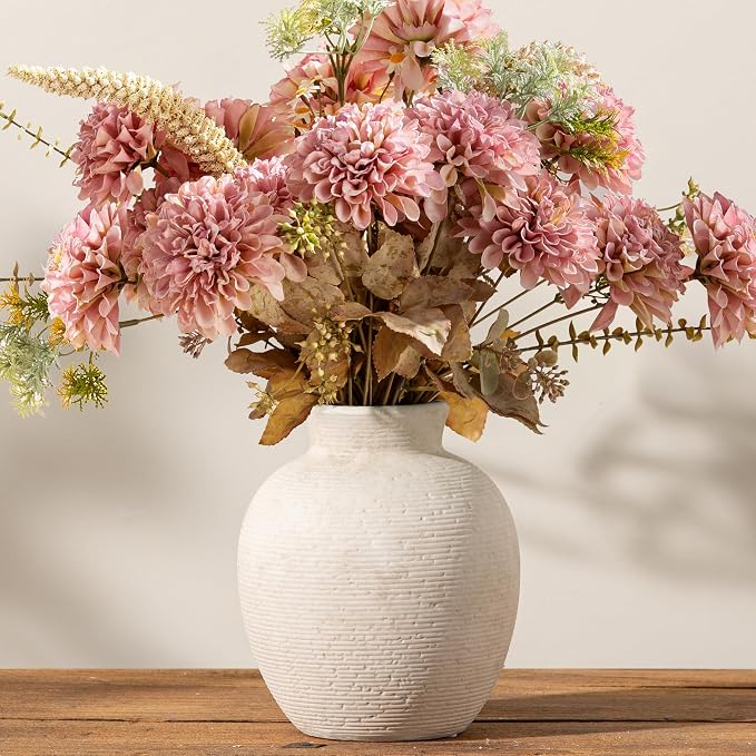 Vanselia Ceramic Flower Vase Home Decor - Farmhouse Table Vases Rustic Vintage Living Room Kitchen Bedroom Decorations for House Book Shelf Office Coffee Desk Dining Fireplace (7.4" Rustic)