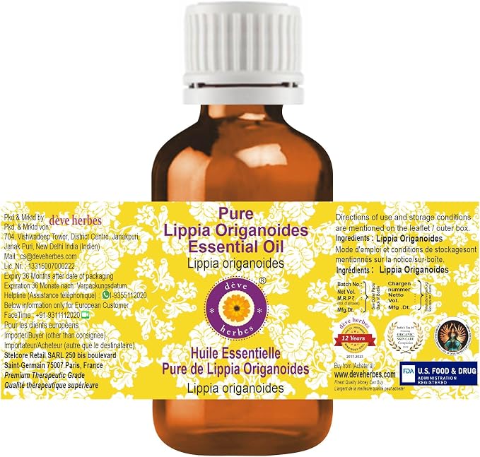 Deve Herbes Pure Lippia Origanoides Essential Oil (Lippia origanoides) Steam Distilled 100ml (3.38 oz)