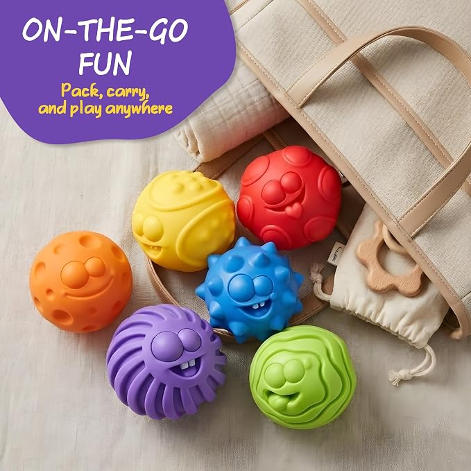 Baby Sensory Balls for 6-12 Months, 6PCS Textured Infant Toys, Soft Montessori Grasp Ball Set for Baby Development, Fine Motor Skills, Colorful Early Learning Gift
