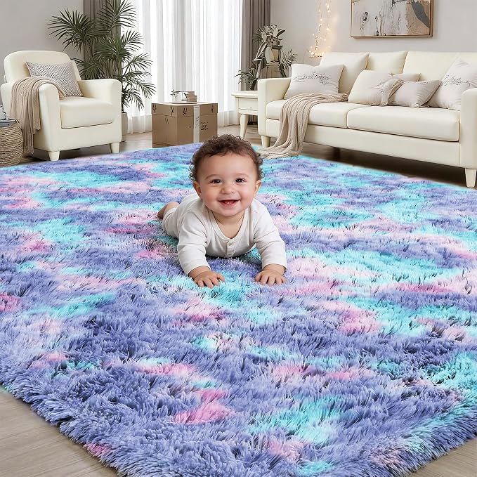Rainbow Fluffy Rugs for Girls Bedroom: 5x7 Large Shag High Pile Area Rug Upgrade Non-Slip Plush Fuzzy Living Room Rug Shaggy Soft Indoor Floor Carpet Nursery Rugs for Kids Baby Toddler Home Decor