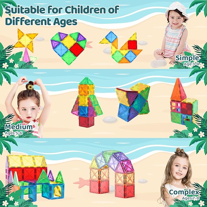 Mini Magnetic Tiles Toddler Toys, Travel Set Magnetic Building Blocks for Kids Ages 3+, Educational Toy for Boys Girls for Sensory Play Preschool Learning Classroom Must Haves Decor