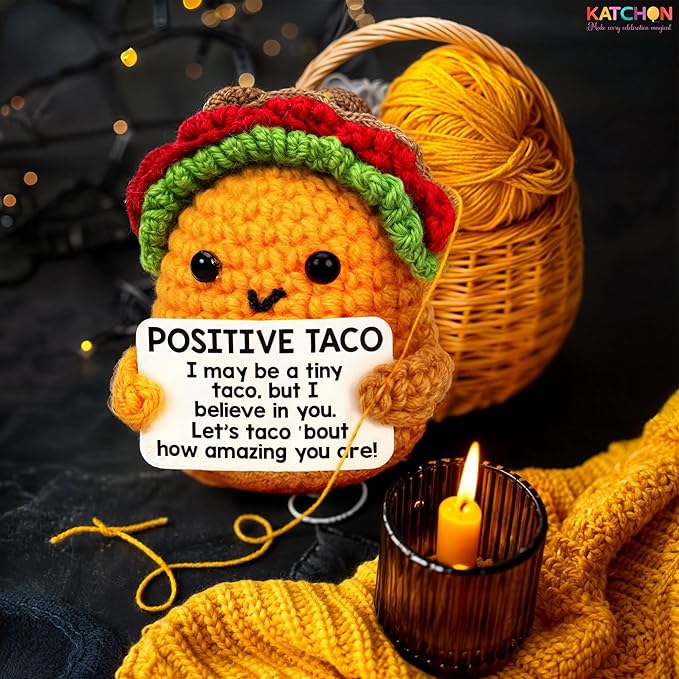 KatchOn, Mini Positive Crochet Taco | Christmas Birthday Gifts for Women, Men, Mom, Dad, Son, Daughter, Sister, Friends, Coworkers | Thanksgiving Basket Stuffers | Desk Home Decor Emotional Support