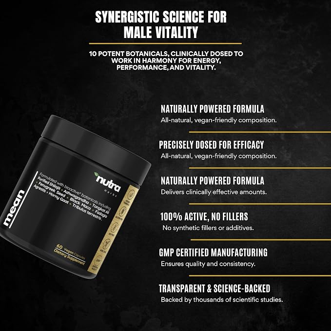 Men's Testosterone Support–10-in-1 Horny Goat Weed with Tongkat Ali, Ashwagandha, Shilajit, Maca, Fadogia Agrestis, Tribulus & More – Energy, Vitality & Libido Support – 60 Vegan Capsules