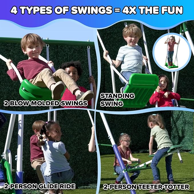 Sportspower Park Ridge Metal Swing Set for Ages 3-8, 2 Swings, Standing Swing, Roman Glider, Teeter Totter, 5ft Slide, 6.1ft Durable Steel Frame, Anchor Kit, 800lbs