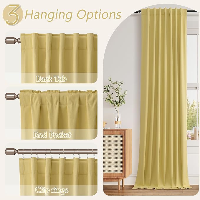 Guken Yellow 100% Blackout Linen Curtains 84 Inch Length 2 Panels Set for Living Room Bedroom Back Tab/Rod Pocket Thermal Insulated Black Out Drapes Room Darkening Window Curtains 84 Inches Long