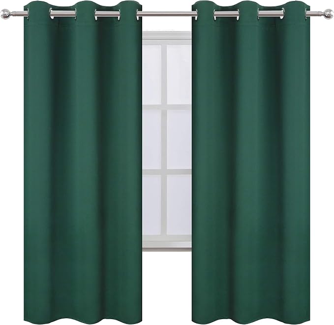LEMOMO Dark Green Thermal Blackout Curtains/42 x 72 Inch/Set of 2 Panels Room Darkening Curtains for Bedroom