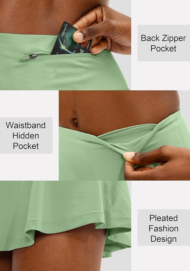 Pleated Tennis Skirt with 4 Pockets | 14", 3.5" High Waisted, Soft, Lightweight, Mesh Built-in Shorts, Dressy, Casual, Athletic, Golf, Skort for Women
