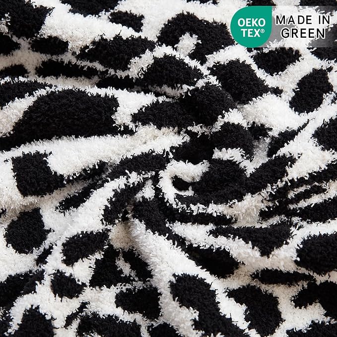 MH MYLUNE HOME Ultra Soft Leopard Throw Blanket, Black White, 50"x60" | Reversible Cheetah Print Blanket, Comfy Fluffy Fuzzy Plush Blanket Throws for Couch Bed, Cozy Blankets for Women Gift
