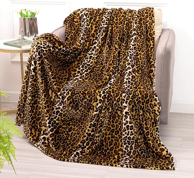 Bnuitland Leopard Print Fleece Flannel Throw Blanket, 300 GSM Double Sided Fuzzy Fluffy Throw for Bed Sofa Couch Travel, Super Soft Lightweight Cheetah Print Blanket for Adults/Baby/Pets, 50×40 inch