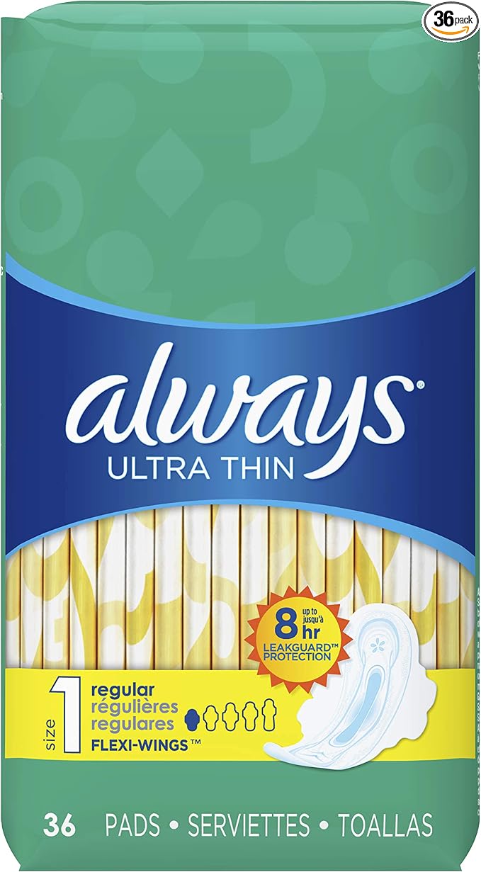ALWAYS Ultra Thin Size 1 Regular Pads With Wings Unscented, 36 Count